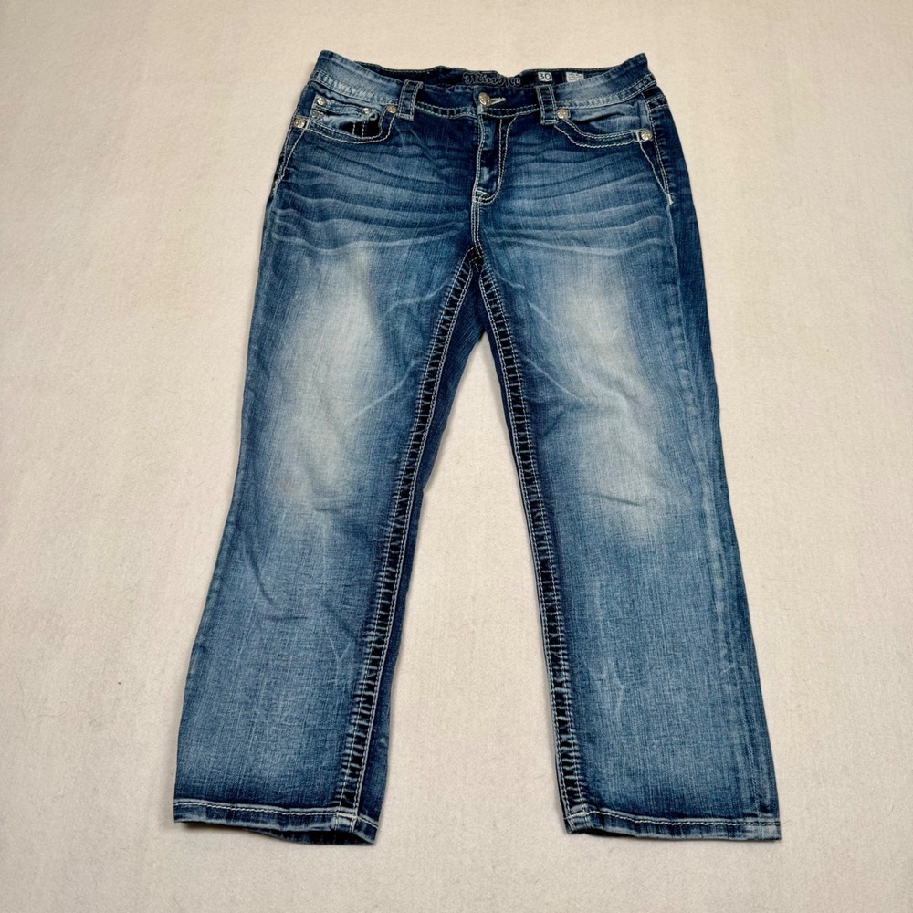 Miss Me Easy Crop Mid-Rise Embellished Jeans E3417EFC Blue Size 30